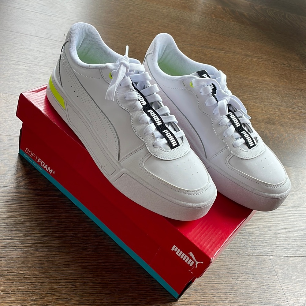 NWOT PUMA | White & Yellow Alert Skye Tape Leather Sneaker - Women